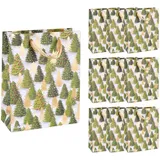 IDENA 90397 - Geschenktaschen Tannenbaum, 10 Stück in Grün-Gold, Papiertüten in der Größe 23 x 18 x 8 cm, Geschenktüten für Weihnachten