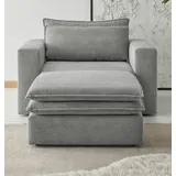 furn.design Loveseat Sessel Set in hellgrau Cord Couch Loungesessel Hocker Pesaro