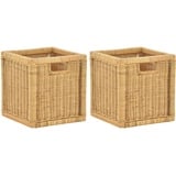 korb.outlet Set / 2 Regalkorb Honig ca. 28x29x30 mit Holzrahmen Rattan Schubfach Box zur Aufbewahrung Schrankkorb Griff