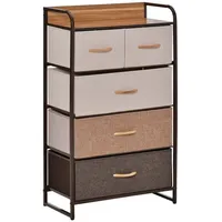 Homcom Kommode, Sideboard mit 5 Faltbaren Stoff-Schubladen, Griff, Aufbewahrungsschrank