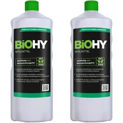 BiOHY Spülmittel (2x1l Flasche) | Frei von schädlichen Chemikalien & biologisch abbaubar | Glanz- & Fettlöseformel