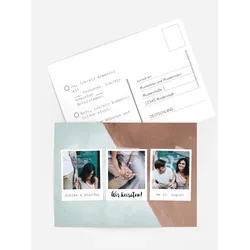 Antwortkarten für Ihre Feier selbst gestalten mit Spruch und Fotos im Onlinedesigner bei Meine-Kartenmanufaktur.de