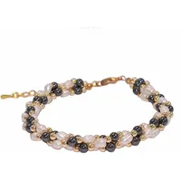 FIRETTI Armband FIRETTI "Schmuck Geschenk Armschmuck Armkette Edelstein Farbstein Hämatit", bunt (gelbgoldfarben, grau, weiß, grau), Armbänder, Damen, 22cm, Messing Perlen, Messing, Perlen, Armband, Made in Germany - mit Hämatit - mit Süßwasserzuchtperle