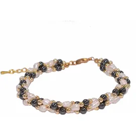 FIRETTI Armband FIRETTI "Schmuck Geschenk Armschmuck Armkette Edelstein Farbstein Hämatit", bunt (gelbgoldfarben, grau, weiß, grau), Armbänder, Damen, 22cm, Messing Perlen, Messing, Perlen, Armband, Made in Germany - mit Hämatit - mit Süßwasserzuchtperle