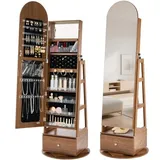 360° Drehbarer Schmuckschrank (1655 Mm Hoch) Mit Ganzkörperspiegel Mit Stauraum, Schmuckschrank-organizer Mit 2 Schlüsseln & Zubehörtaschen & Ablagefächer & Schubladen, Schmuckaufbewahrung