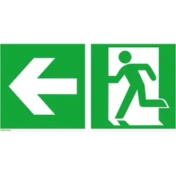 Fluchtwegschild Notausgang Pfeil links leuchtend 200 x 400 mm Alu.