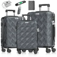Kesser KESSER® Reisekoffer 3-teilig | Kofferset ABS Hartschalenkoffer mit Zahlenschloss, Kofferwaage & Reisebrieftasche 360° Rollen | Handgepäck & große Koffer für Business & Reise Trolley Charcoal