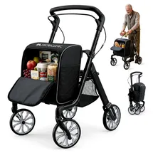 Mobiclinic Klappbarer Rollator + Einkaufswagen 2 in 1 6-fach höhenverstellbar Schwarz
