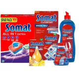 SOMAT Tabs 100 AW all in 1 Extra, Geschirrspül Tabs für Sauberkeit auch bei niedrigen Temperaturen + Klarspüler + Intensiv-Maschinenreiniger + Spezial-Salz + Deo Perls + Maschinenreiniger