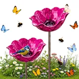 TETGSET Blumen Gartenstecker VogelträNke, 2026 Neu Metall Blumen Gartenstecker, BienenträNke, Schmetterlinge Insekten Tränke für Den Garten, VogelträNke Futterschale Rasen & Balkon (Fuchsia *2)