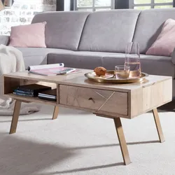 FineBuy Couchtisch SIKAR Wohnzimmertisch Holz Massiv Sofatisch Tisch Schublade