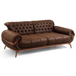 Casa Padrino Luxus Chesterfield Wohnzimmer Sofa mit verstellbaren Rückenlehnen Dunkelbraun / Braun - Chesterfield Wohnzimmer Möbel - Luxus Wohnzimmer Möbel - Luxus Möbel - Luxus Einrichtung