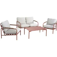 Mendler Aluminium-Gartengarnitur HWC-O11, Outdoor 2-Sitzer Sitzbank Sessel Sofa, Olefin (205 g/m2) terrakotta Polster beige