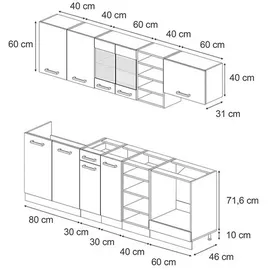 Vicco Küchenzeile R-Line 240 cm Blau-Grau/Anthrazit