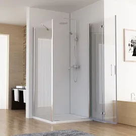 MIQU Duschkabine Eckig mit Falttür 80 x 75 cm grau/NANO Glas 185 cm DB7580