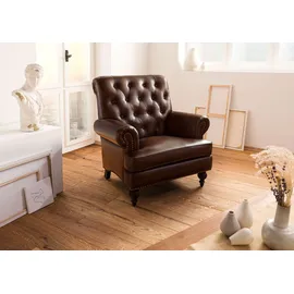 Massivmoebel24 Sessel Chesterfield Leder 84 x 94 x 84 cm Braun mit Nieten