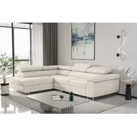 Fun Möbel Ecksofa Couchgarnitur Schlafsofa JADE mit Ottomane in Stoff Ascot, mit Rundumbezug, mit Schlaffunktion beige|weiß