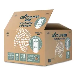Fripa oceolife Küchenrolle, RECYCLING, 3-lagig, lichtgrau 3299000 , 1 Karton = 9 Rollen à 200 Blatt