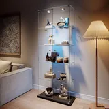 Vitrine Aus Gehärtetem Glas 187 Cm, Sammlervitrine Mit 5 Ebenen, 2 Schiebetüren, Schloss, Metallgriff Und Touch-led-beleuchtung - Schwarz
