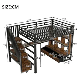 stilvora Hochbett 140 x 200 cm Metall schwarz