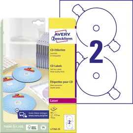 Avery Zweckform CD/DVD-Etiketten L7760-25 Weiß 117 mm 25 Blatt 50 St.
