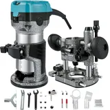 Vevor Einhand Oberfräse 710W, Holzbearbeitungsfräse 3000U/min, Elektrik Kantenfräse 220V, 3 Spannzangen, Feste Basis, Tauchbasis, Fräser 6/8mm, Electrik Hand Trimmer, Aluminiumlegierung, 4,1 kg