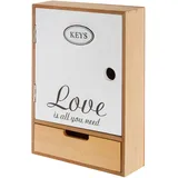 elbmöbel Schlüsselbrett Holz weiß mit Deko Schriftzug Love Vintage Schlüsselkasten Magnet Metall-Haken (H27 x B18 x T6 cm)