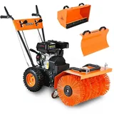 FUXTEC Benzin Kehrmaschine FX-KM196 mit Kehrbesen und 196cc Hubraum inklusive Schneeschieber und Kehrgutsammelbehälter