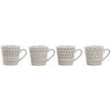 Home ESPRIT Kaffeetassen-Set, Weiß, Beige, Steingut, 4-teilig, 180 ml