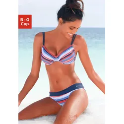 Bügel-Bikini S.OLIVER, Damen, Gr. 44, Cup G, bunt (blau, rot, gestreift), Polyamid, quergestreift, gestreift, Bikini-Sets, mit maritemen Streifen