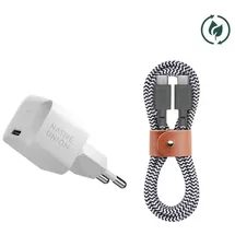 Native Union Fast GaN Charger PD 30W USB-C Cable, White/Zebra