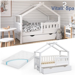 VitaliSpa Design Kinderbett 140x70 Babybett Jugendbett mit Schublade Lattenrost Matratze