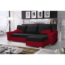 Fun Möbel Ecksofa Set COLLIN Ottomane Rechts + Sessel Rot / Schwarz - Rot