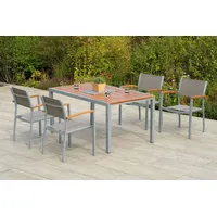 Merxx Naxos Garten-Essgruppe 5-tlg. Tisch 150 x 90 cm grau/silber/natur