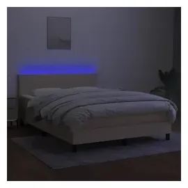 vidaXL Boxspringbett mit Matratze & LED Creme 140x190 cm Stoff