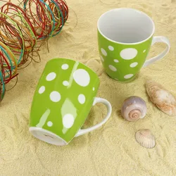 Pula grün 6er Set Kaffeebecher 300ml Porzellan-Tasse 6 Pers. Punkte Tee Kakao