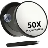 Cosiesnest Runder 50-facher Vergrößerungsspiegel mit Saugnapf & Pinzette - Tragbarer Reisespiegel für Make-up, Kontaktlinse, Hautpflege & Detailpflege