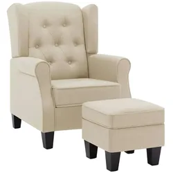 vidaXL Sessel mit Fußhocker Creme Stoff
