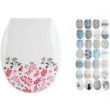 MSV WC-Sitz Floral Duroplast Soft-Close 45,5 cm x 37 cm x 5 cm Weiß-Rot