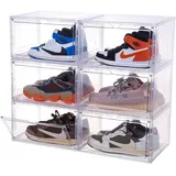 Attelite Große transparente Schuhbox aus Kunststoff, stapelbar, seitlich offene Behälter/Aufbewahrungs-Organizer mit magnetischer Tür für Ausstellungs-Sneaker, einfache Montage, 6 Stück