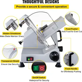 Vevor Kommerzieller Fleisch Allesschneider 320 W, Elektrische Aufschnittmaschine Lebensmittelschneider mit 30,48 cm-Kohlenstoffstahlklinge, 0–15 mm Einstellbare Dicke für Fleisch,