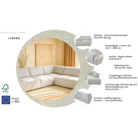 Home Affaire Ecksofa HOME AFFAIRE "Linkka, Breite 301 cm", beige (natural), B:301cm H:75cm T:163cm, 90% PES, 10% Nylon, Sofas, Ecksofa, L-Form, in einem weichen Chenille-Stoff, mit Wellenunterfederung