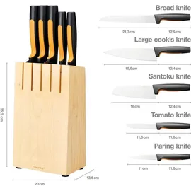 Fiskars Messerblock mit 5 Messern, Breite: 14,5 cm, Höhe: 36 cm, Birkenholz, Functional Form, 1062927