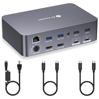 AV Access Docking Station KVM Switch 2 Monitors 2 Laptops, 4K KVM Dual Monitor, 2 USB C MST Ports, 60W PD for Each PC, 1G Ethernet, EDID Emulation, 2K@144Hz,1080P@240Hz, Ideal for Home Office & Gaming