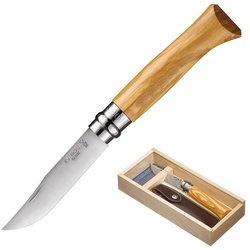 Opinel Taschenmesser Geschenk Set Messer No. 8 + Etui, Klappmesser Taschenmesser Oliven Holz weiß