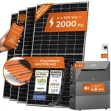 Solarway® All In One Balkonkraftwerk mit Speicher 2000W komplett Steckdose - 4,8 kWh Anker Solix 2 PRO Speicher - Solaranlage Komplettset - 500W Solarmodule (2000Wp + 4,8kWh, Ziegeldach Halterung)