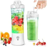 MODFU Akku-Smoothie-Maker 600ml Elektrischer Tragbarer Smoothie Mixer mit 6 Edelstahlklingen, 240 W, 2-in-1 Trinkflasche für Fitnessstudio Büro Camping und Reisen weiß