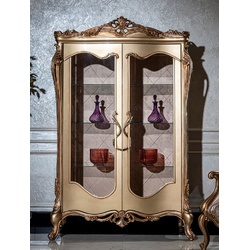 Casa Padrino Luxus Barock Vitrine Gold - Prunkvoller Massivholz Vitrinenschrank mit 2 Glastüren - Handgefertigte Barock Möbel - Edel & Prunkvoll