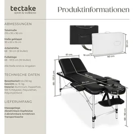 Tectake tectake® 3 Zonen Massageliege Breite 61 cm, Polsterung 5 cm, mit Aluminiumgestell, 210 x 95 x 90 cm