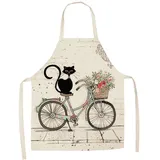 HJOSWVNS Kittelschürze Cyan Fahrrad Katze Kochschürze Kinder Baumwolle und Hanf Kittelschürze Damen Einstellbar Schürze Kinder Langlebig Kinderschürze Mädchen Atmungsaktiv Schürze Mann 55x68cm - 55x68cm